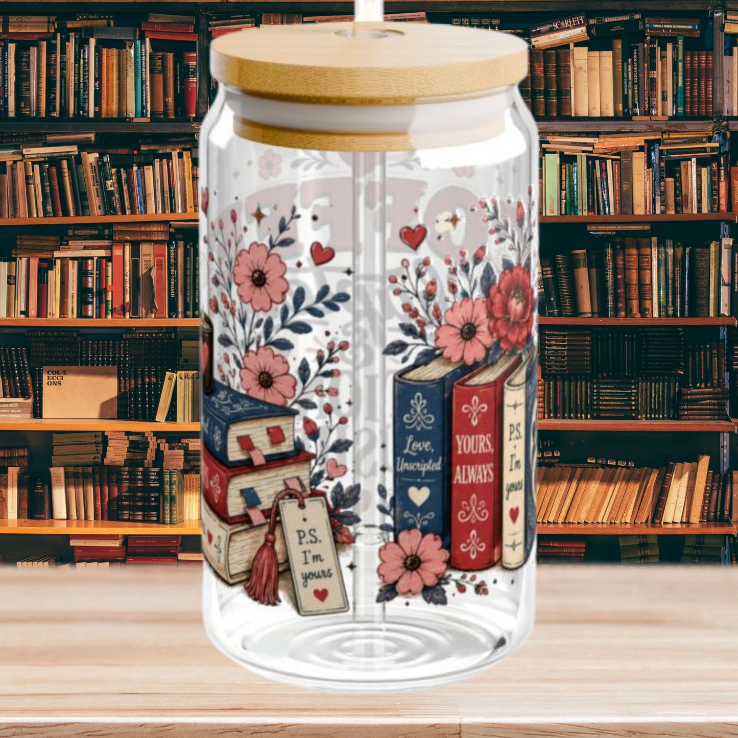 Coffee Chapters & Fictional Crushes Glass Can | 16oz Book Lover Glass Cup | Romance Reader Iced Coffee Cup | BookTok Gift