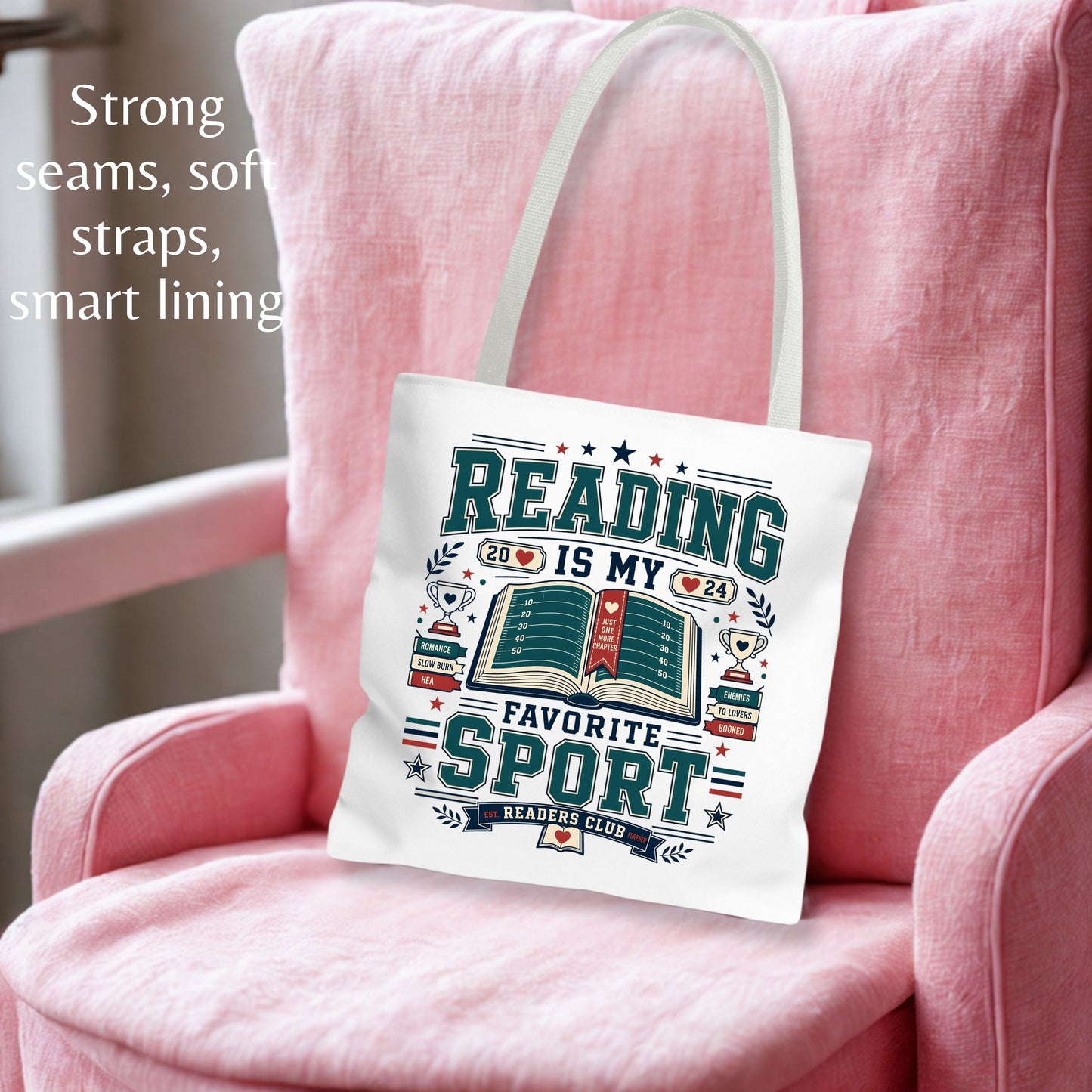 Reading Is My Favorite Sport Tote Bag, Book Lover Tote, Romance Reader Bag, BookTok Gift, Reader Club Book Bag