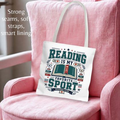 Reading Is My Favorite Sport Tote Bag, Book Lover Tote, Romance Reader Bag, BookTok Gift, Reader Club Book Bag