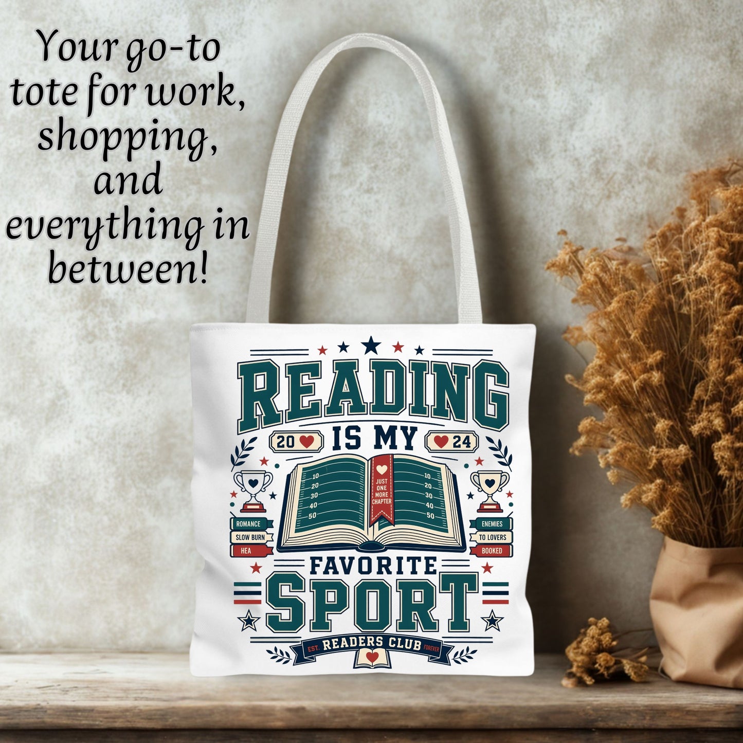 Reading Is My Favorite Sport Tote Bag, Book Lover Tote, Romance Reader Bag, BookTok Gift, Reader Club Book Bag