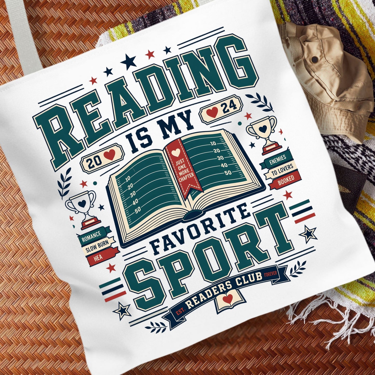 Reading Is My Favorite Sport Tote Bag, Book Lover Tote, Romance Reader Bag, BookTok Gift, Reader Club Book Bag