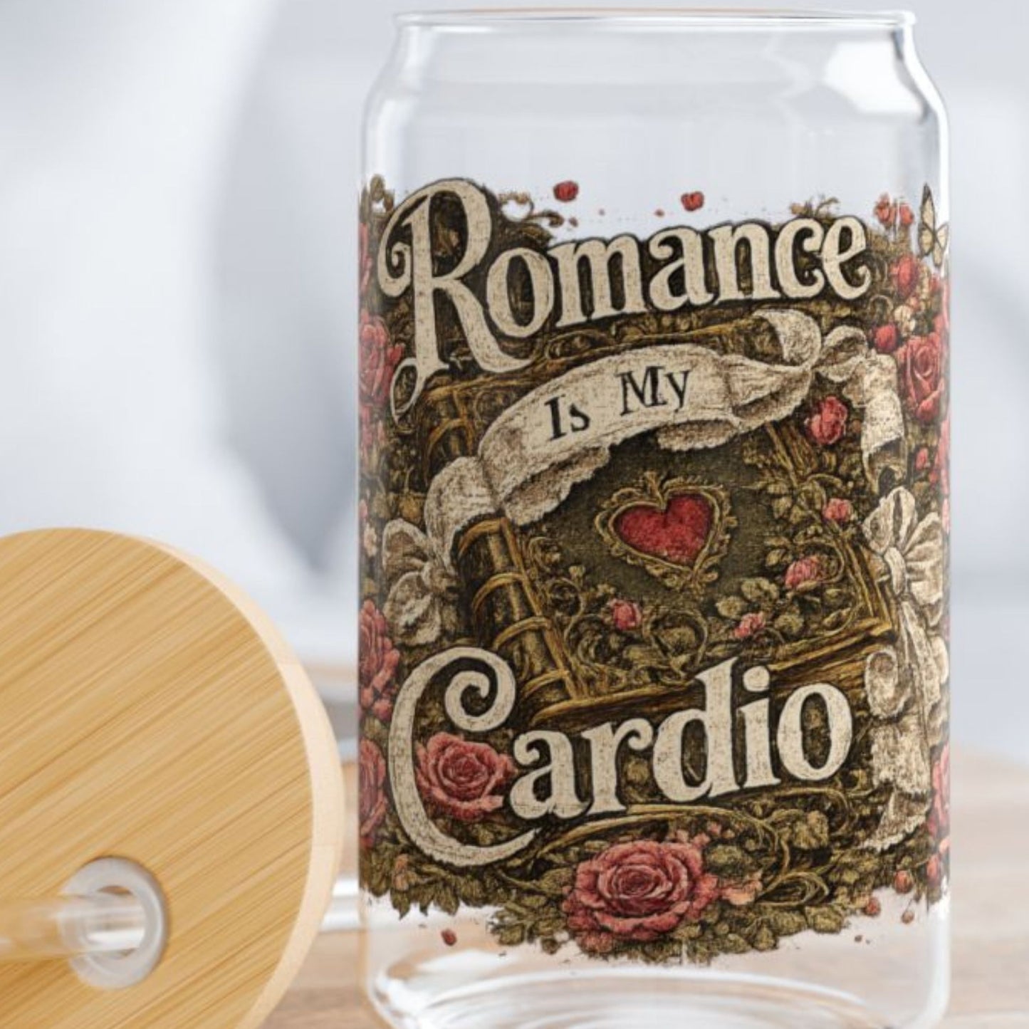 Romance Is My Cardio Glass Cup, 16oz Book Lover Libby Glass, Romance Reader Iced Coffee Cup, BookTok Gift