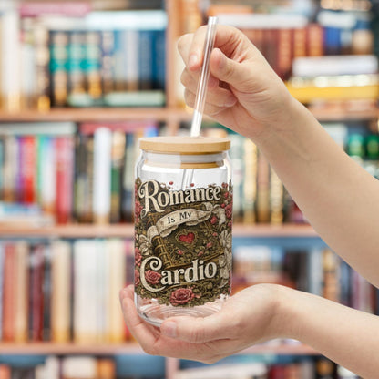 Romance Is My Cardio Glass Cup, 16oz Book Lover Libby Glass, Romance Reader Iced Coffee Cup, BookTok Gift