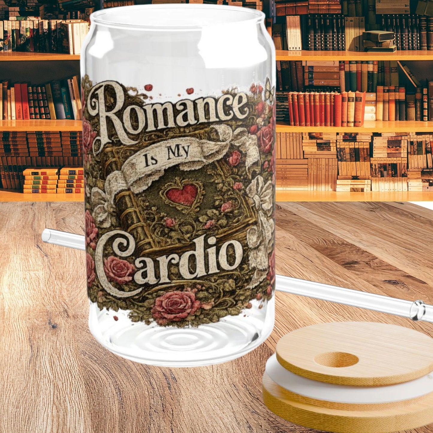 Romance Is My Cardio Glass Cup, 16oz Book Lover Libby Glass, Romance Reader Iced Coffee Cup, BookTok Gift