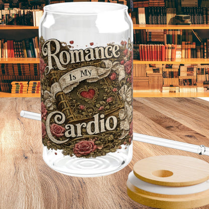 Romance Is My Cardio Glass Cup, 16oz Book Lover Libby Glass, Romance Reader Iced Coffee Cup, BookTok Gift