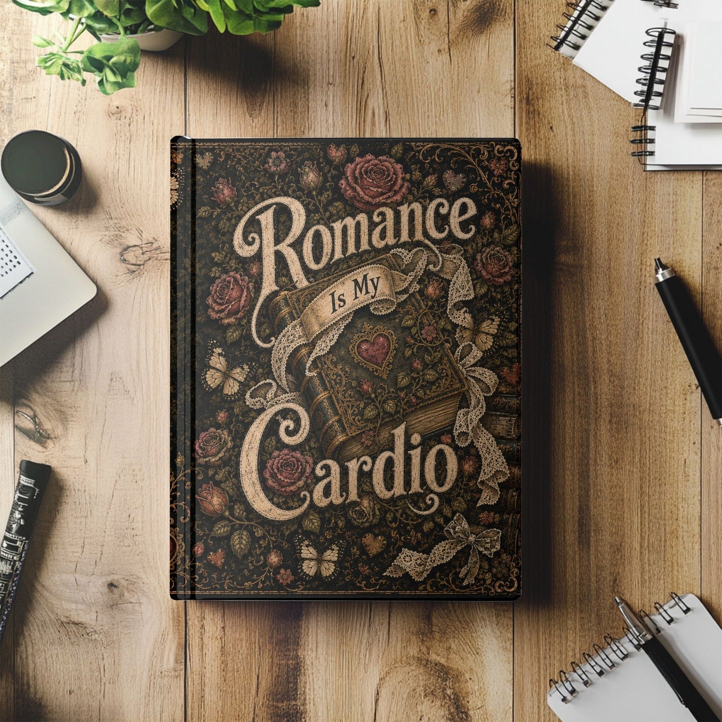 Romance Is My Cardio Journal, Book Lover Notebook, Dark Academia Reading Journal, Romance Reader Gift, Vintage Book Journal