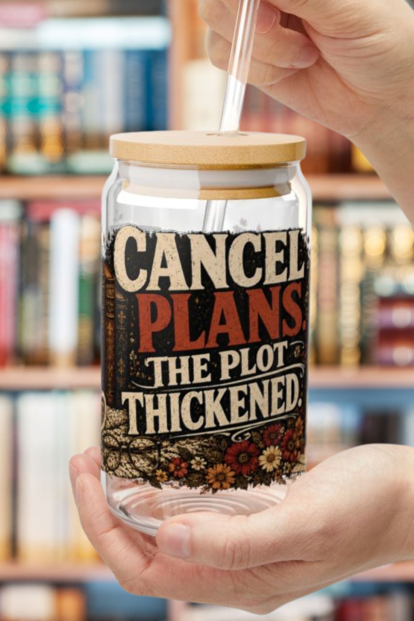 Cancel Plans Glass Cup, Book Lover Libby Cup, Reader Iced Coffee Glass, BookTok Drinkware, Cozy Reading Glass Can