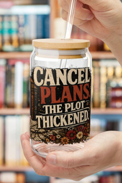Cancel Plans Glass Cup, Book Lover Libby Cup, Reader Iced Coffee Glass, BookTok Drinkware, Cozy Reading Glass Can