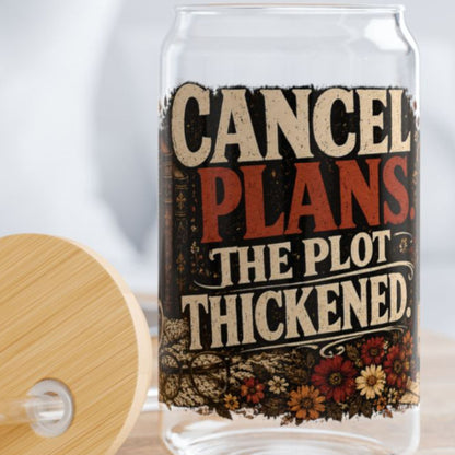 Cancel Plans Glass Cup, Book Lover Libby Cup, Reader Iced Coffee Glass, BookTok Drinkware, Cozy Reading Glass Can