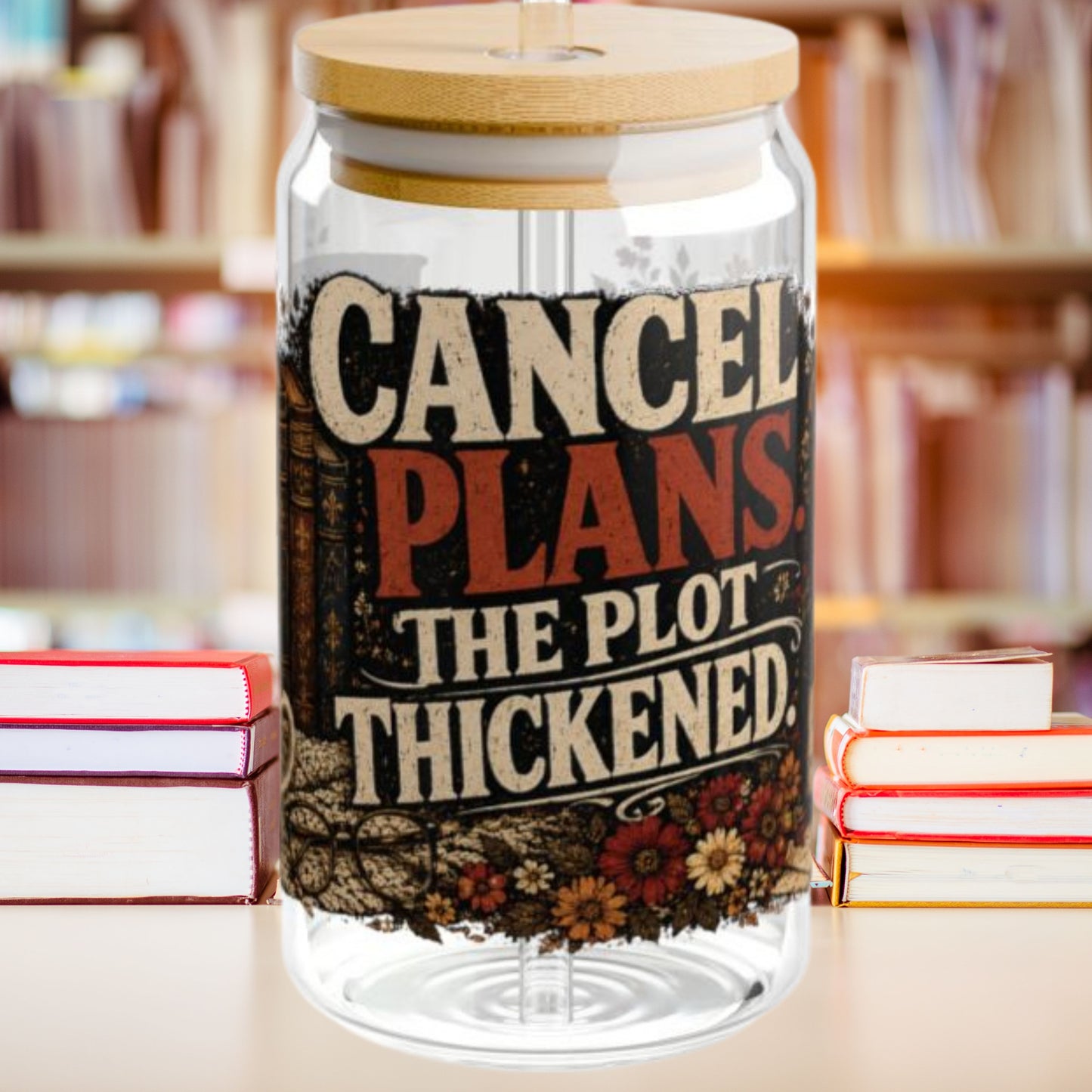 Cancel Plans Glass Cup, Book Lover Libby Cup, Reader Iced Coffee Glass, BookTok Drinkware, Cozy Reading Glass Can
