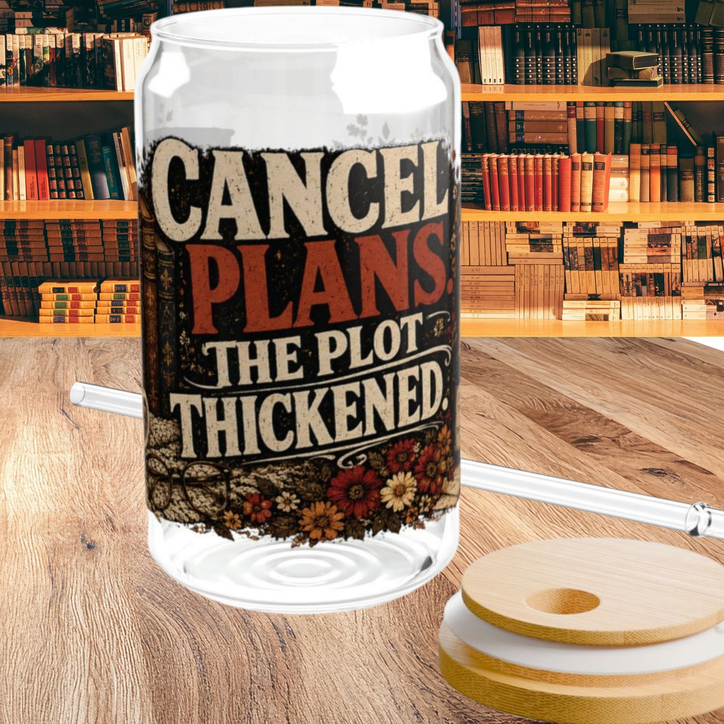 Cancel Plans Glass Cup, Book Lover Libby Cup, Reader Iced Coffee Glass, BookTok Drinkware, Cozy Reading Glass Can