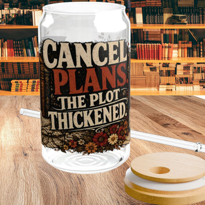 Cancel Plans Glass Cup, Book Lover Libby Cup, Reader Iced Coffee Glass, BookTok Drinkware, Cozy Reading Glass Can
