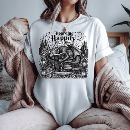 Hoarding Happily Ever Afters Shirt, Fantasy Romance Reader Tee, Dragon Book Lover Shirt, Romantasy BookTok Tee, Cozy Reader Gift