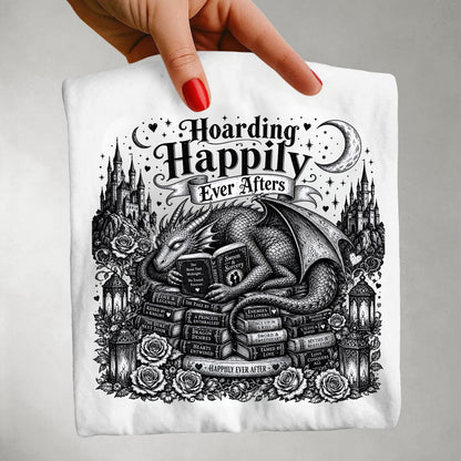 Hoarding Happily Ever Afters Shirt, Fantasy Romance Reader Tee, Dragon Book Lover Shirt, Romantasy BookTok Tee, Cozy Reader Gift