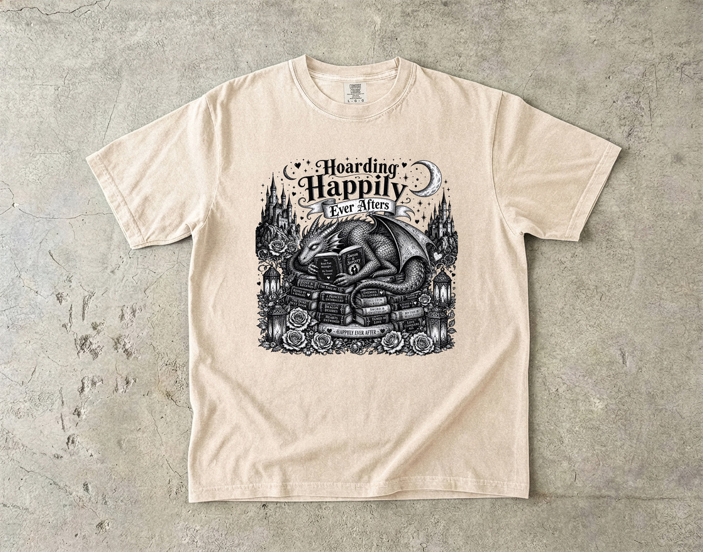 Hoarding Happily Ever Afters Shirt, Fantasy Romance Reader Tee, Dragon Book Lover Shirt, Romantasy BookTok Tee, Cozy Reader Gift