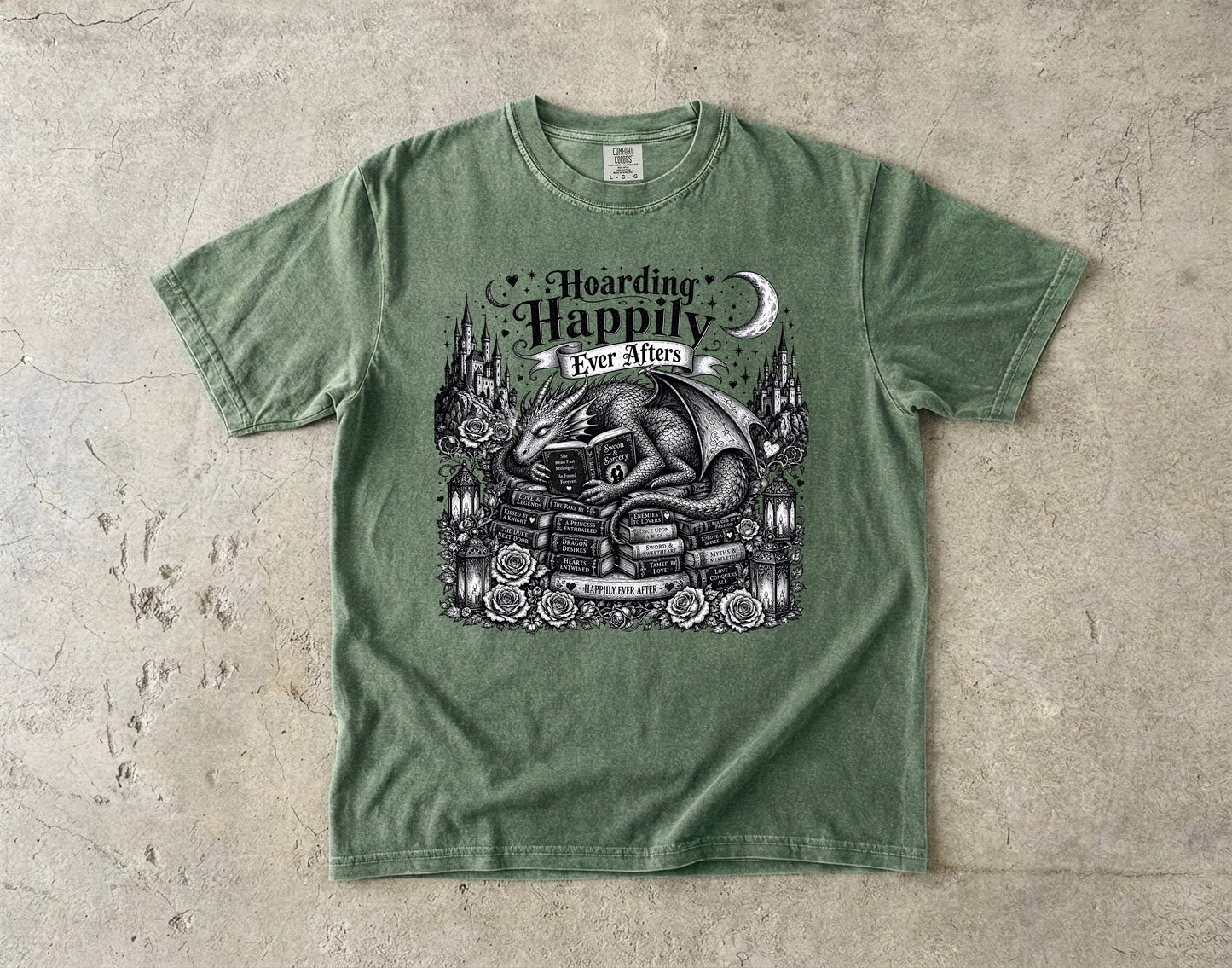 Hoarding Happily Ever Afters Shirt, Fantasy Romance Reader Tee, Dragon Book Lover Shirt, Romantasy BookTok Tee, Cozy Reader Gift