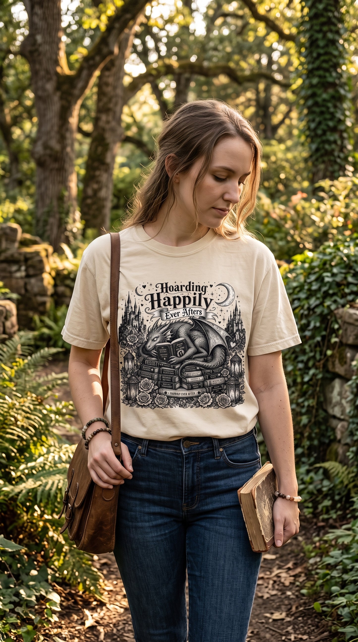 Hoarding Happily Ever Afters Shirt, Fantasy Romance Reader Tee, Dragon Book Lover Shirt, Romantasy BookTok Tee, Cozy Reader Gift