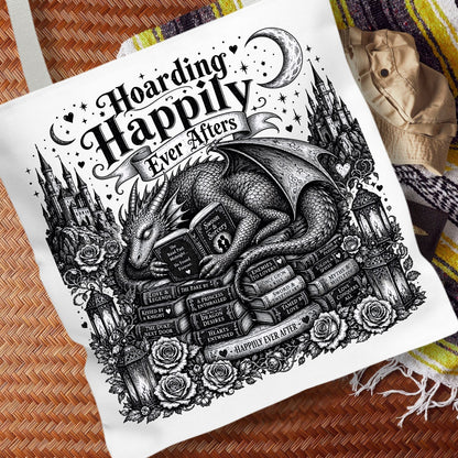 Hoarding Happily Ever Afters Tote Bag, Fantasy Romance Book Tote, Dragon Book Lover Bag, Romantasy Reader Gift, BookTok Tote
