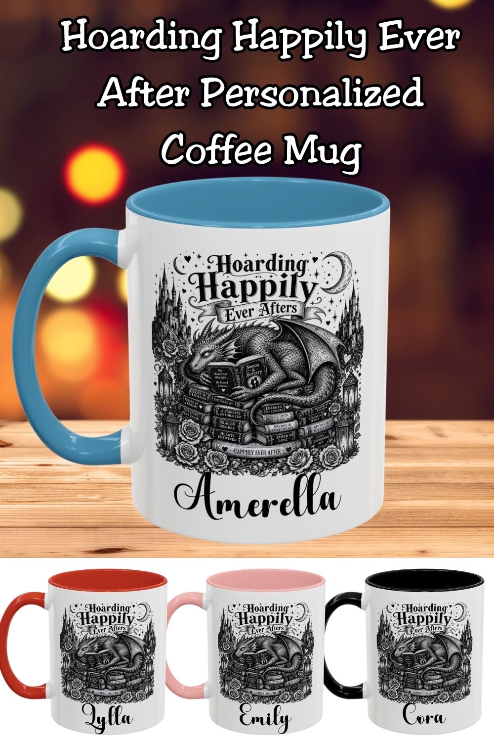 Hoarding Happily Ever Afters Mug, Fantasy Romance Coffee Mug, Dragon Book Lover Cup, Romantasy Reader Gift, BookTok Mug