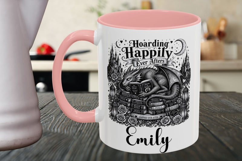 Hoarding Happily Ever Afters Mug, Fantasy Romance Coffee Mug, Dragon Book Lover Cup, Romantasy Reader Gift, BookTok Mug