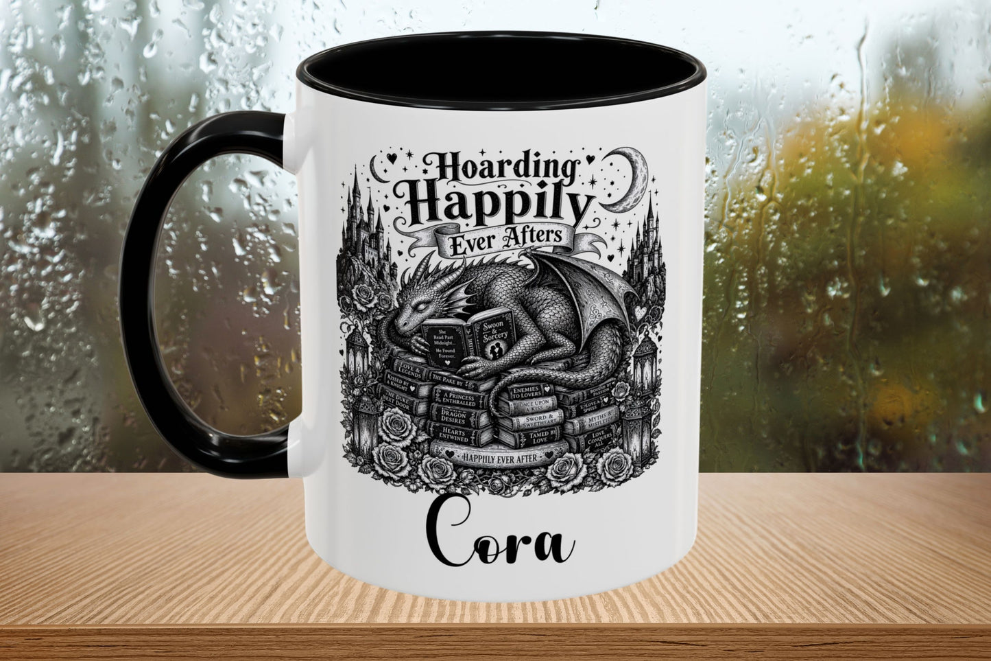 Hoarding Happily Ever Afters Mug, Fantasy Romance Coffee Mug, Dragon Book Lover Cup, Romantasy Reader Gift, BookTok Mug