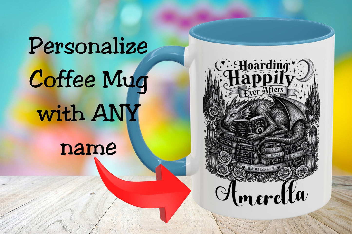 Hoarding Happily Ever Afters Mug, Fantasy Romance Coffee Mug, Dragon Book Lover Cup, Romantasy Reader Gift, BookTok Mug