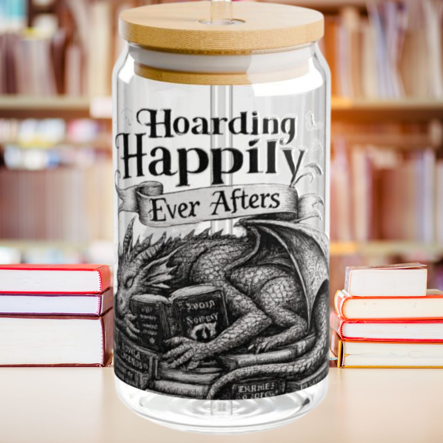 Hoarding Happily Ever Afters Glass Cup, Fantasy Romance Libby Cup, Dragon Book Lover Glass, Romantasy Iced Coffee Cup, BookTok Gift