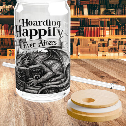 Hoarding Happily Ever Afters Glass Cup, Fantasy Romance Libby Cup, Dragon Book Lover Glass, Romantasy Iced Coffee Cup, BookTok Gift
