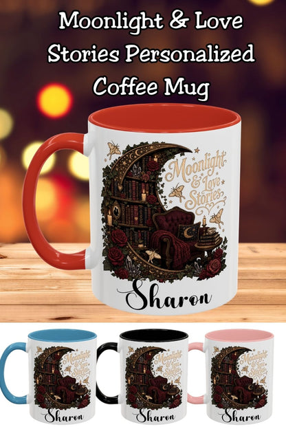 Moonlight & Love Stories Personalized Mug, Custom Romance Reader Coffee Mug, Gothic Book Lover Cup, Dark Academia Literary Mug, BookTok Gift
