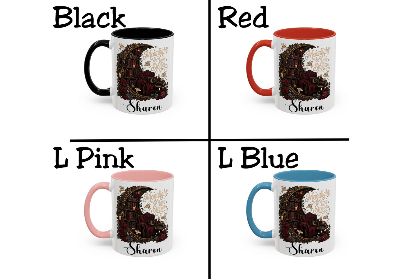 Moonlight & Love Stories Personalized Mug, Custom Romance Reader Coffee Mug, Gothic Book Lover Cup, Dark Academia Literary Mug, BookTok Gift