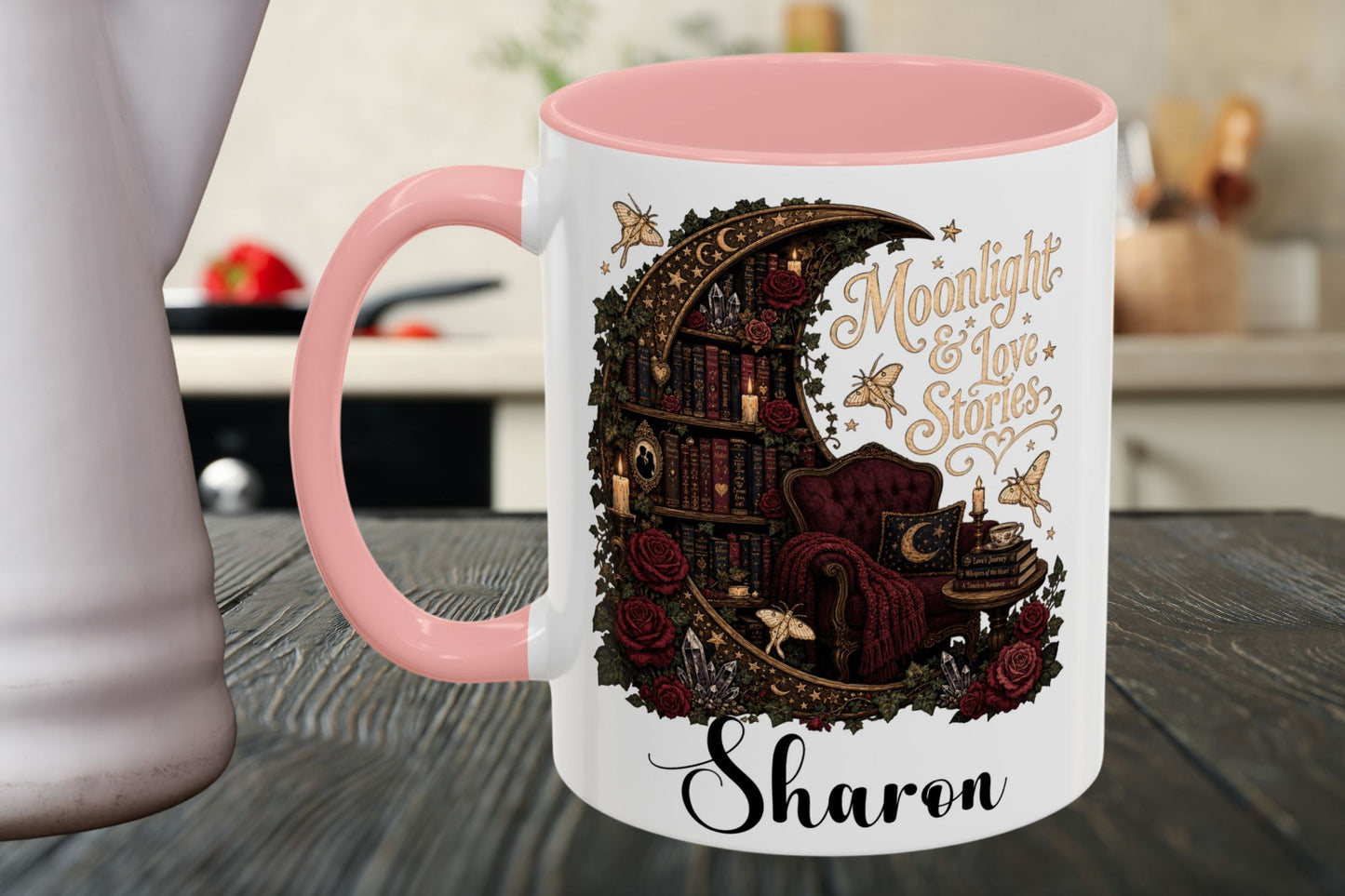 Moonlight & Love Stories Personalized Mug, Custom Romance Reader Coffee Mug, Gothic Book Lover Cup, Dark Academia Literary Mug, BookTok Gift