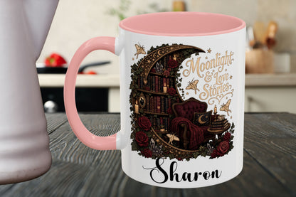 Moonlight & Love Stories Personalized Mug, Custom Romance Reader Coffee Mug, Gothic Book Lover Cup, Dark Academia Literary Mug, BookTok Gift