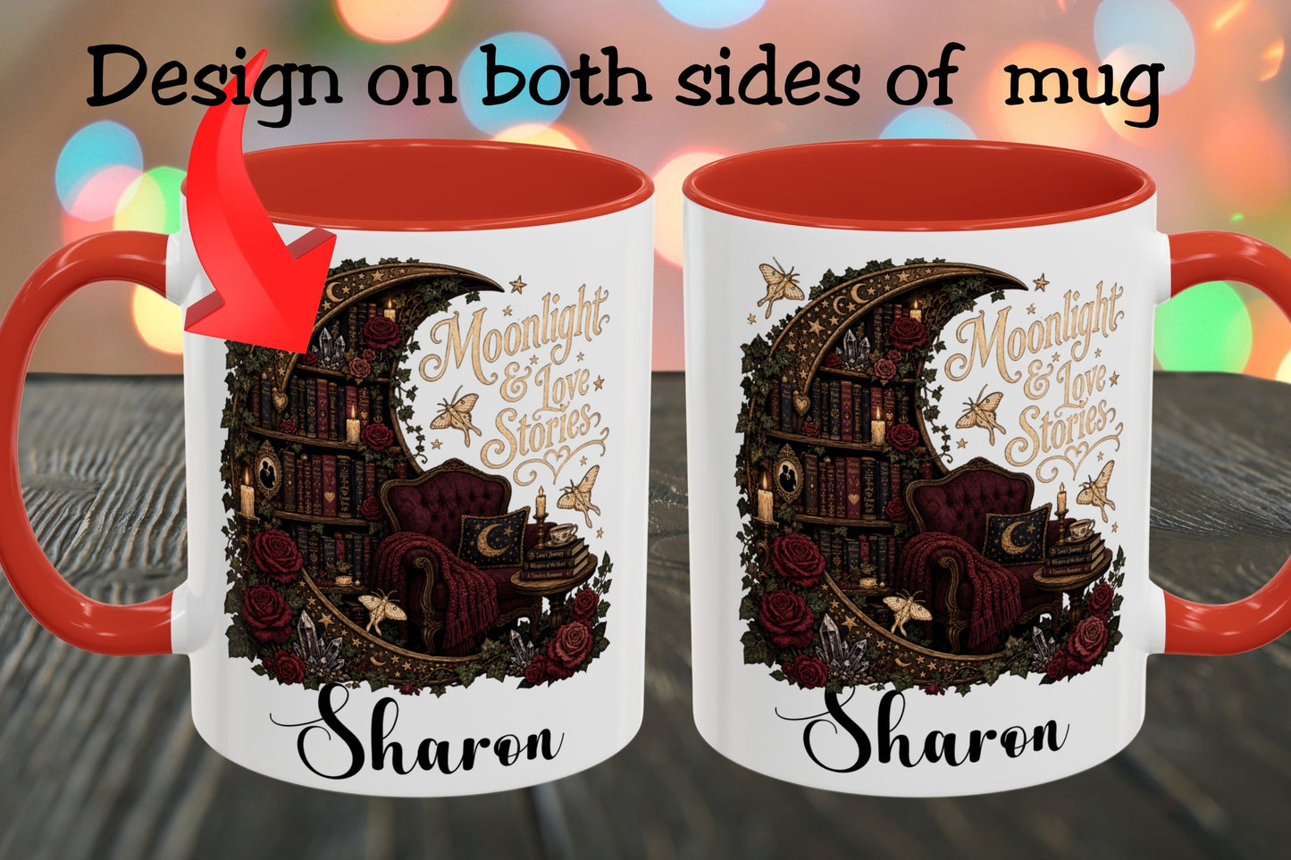 Moonlight & Love Stories Personalized Mug, Custom Romance Reader Coffee Mug, Gothic Book Lover Cup, Dark Academia Literary Mug, BookTok Gift