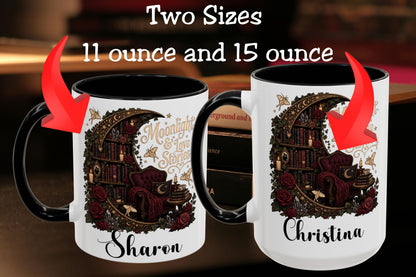 Moonlight & Love Stories Personalized Mug, Custom Romance Reader Coffee Mug, Gothic Book Lover Cup, Dark Academia Literary Mug, BookTok Gift
