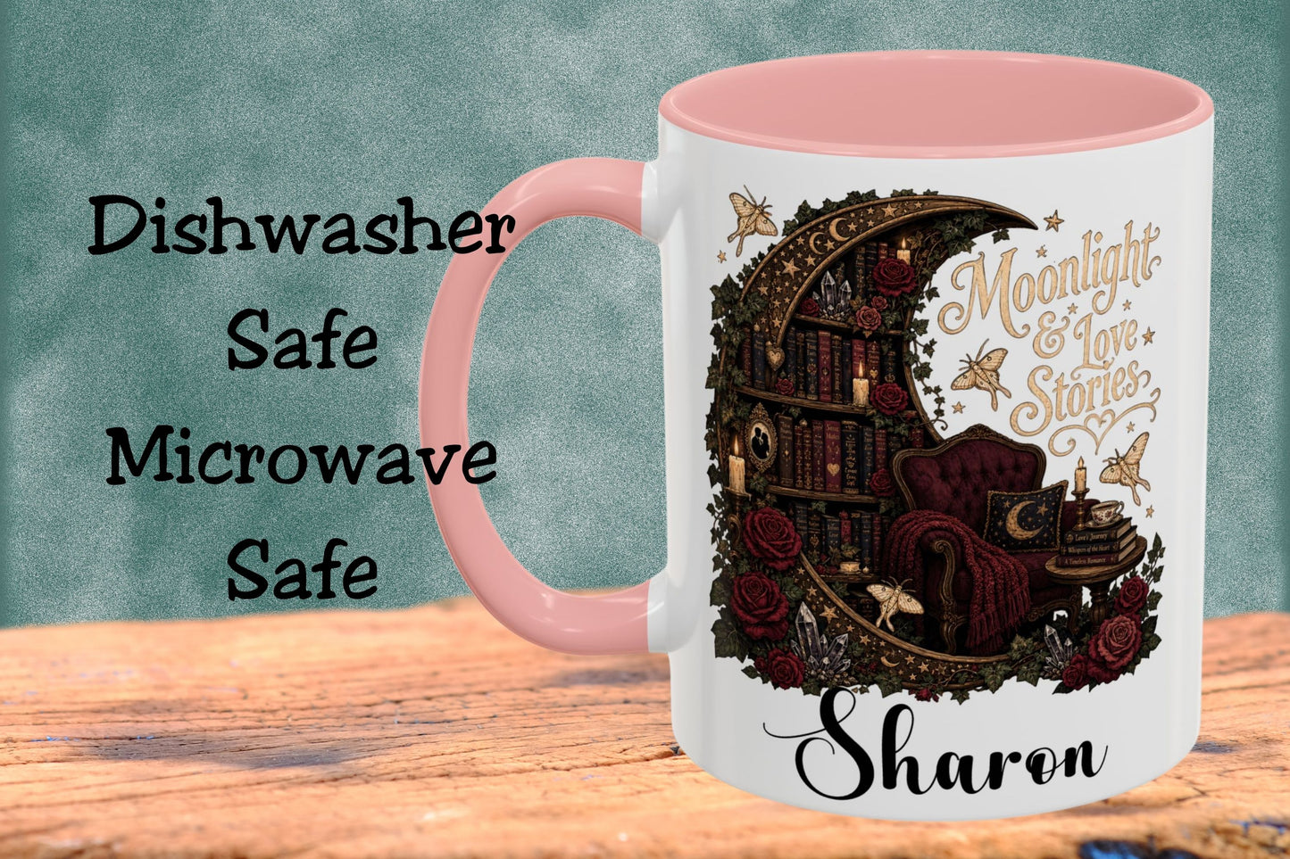 Moonlight & Love Stories Personalized Mug, Custom Romance Reader Coffee Mug, Gothic Book Lover Cup, Dark Academia Literary Mug, BookTok Gift