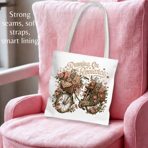 Running On Romance Tote Bag, Romance Reader Book Tote, BookTok Book Lover Bag, Cottagecore Literary Tote, Floral Reader Gift