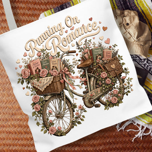 Running On Romance Tote Bag, Romance Reader Book Tote, BookTok Book Lover Bag, Cottagecore Literary Tote, Floral Reader Gift