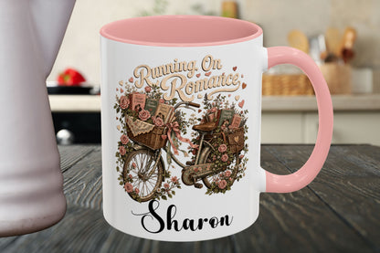 Running On Romance Personalized Mug, Custom Romance Reader Coffee Mug, Book Lover Cup, BookTok Reading Mug, Floral Literary Gift