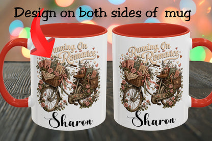 Running On Romance Personalized Mug, Custom Romance Reader Coffee Mug, Book Lover Cup, BookTok Reading Mug, Floral Literary Gift