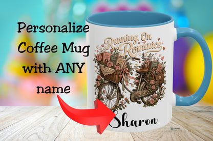 Running On Romance Personalized Mug, Custom Romance Reader Coffee Mug, Book Lover Cup, BookTok Reading Mug, Floral Literary Gift