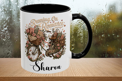 Running On Romance Personalized Mug, Custom Romance Reader Coffee Mug, Book Lover Cup, BookTok Reading Mug, Floral Literary Gift