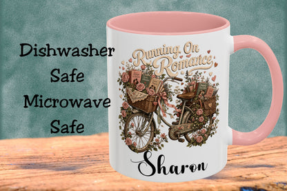 Running On Romance Personalized Mug, Custom Romance Reader Coffee Mug, Book Lover Cup, BookTok Reading Mug, Floral Literary Gift