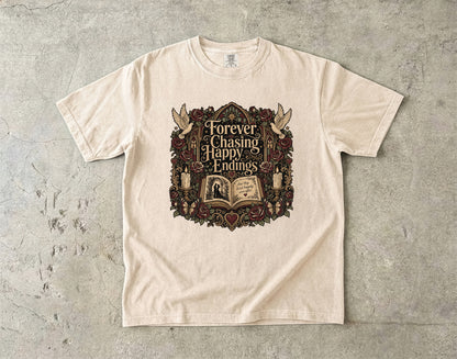 Forever Chasing Happy Endings Shirt, Romance Reader Tee, Book Lover Graphic Shirt, Gothic BookTok Tee, Dark Academia Literary Gift