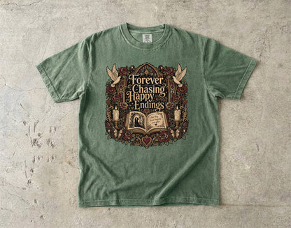 Forever Chasing Happy Endings Shirt, Romance Reader Tee, Book Lover Graphic Shirt, Gothic BookTok Tee, Dark Academia Literary Gift