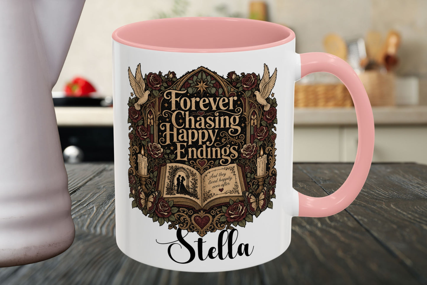 Personalized Forever Chasing Happy Endings Mug, Custom Romance Reader Coffee Mug, Book Lover Cup, Gothic Literary Mug, BookTok Gift