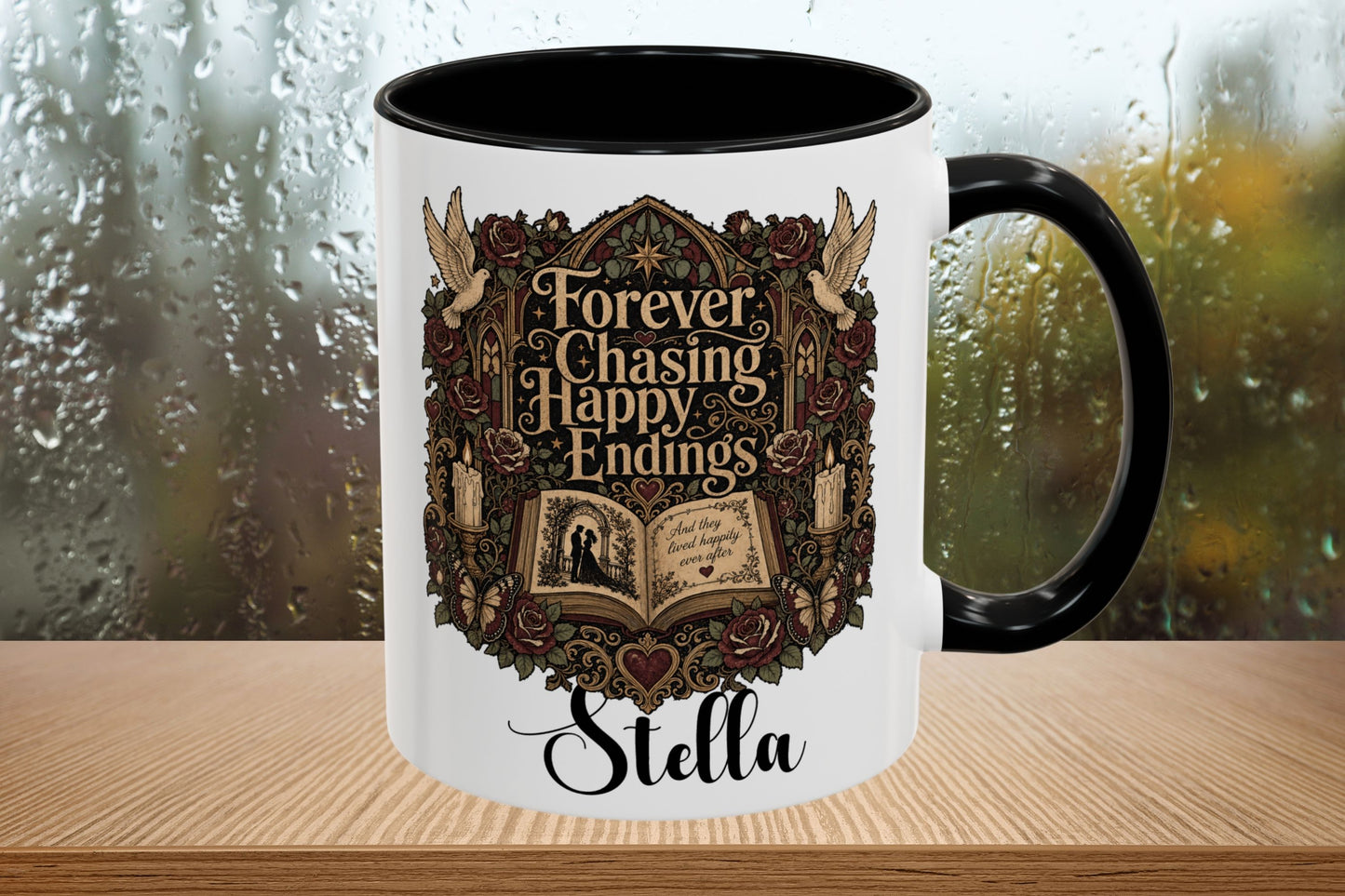 Personalized Forever Chasing Happy Endings Mug, Custom Romance Reader Coffee Mug, Book Lover Cup, Gothic Literary Mug, BookTok Gift