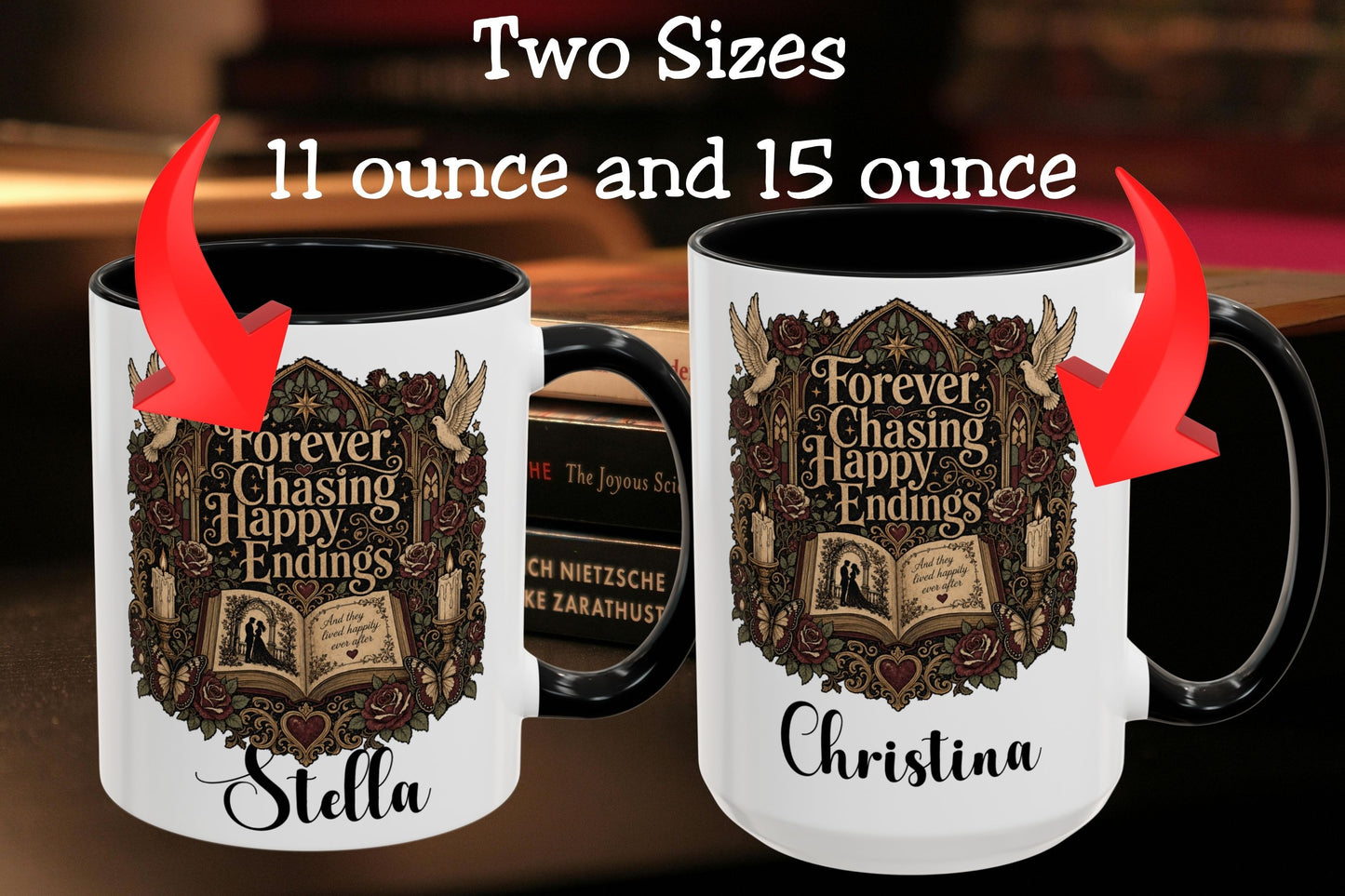 Personalized Forever Chasing Happy Endings Mug, Custom Romance Reader Coffee Mug, Book Lover Cup, Gothic Literary Mug, BookTok Gift