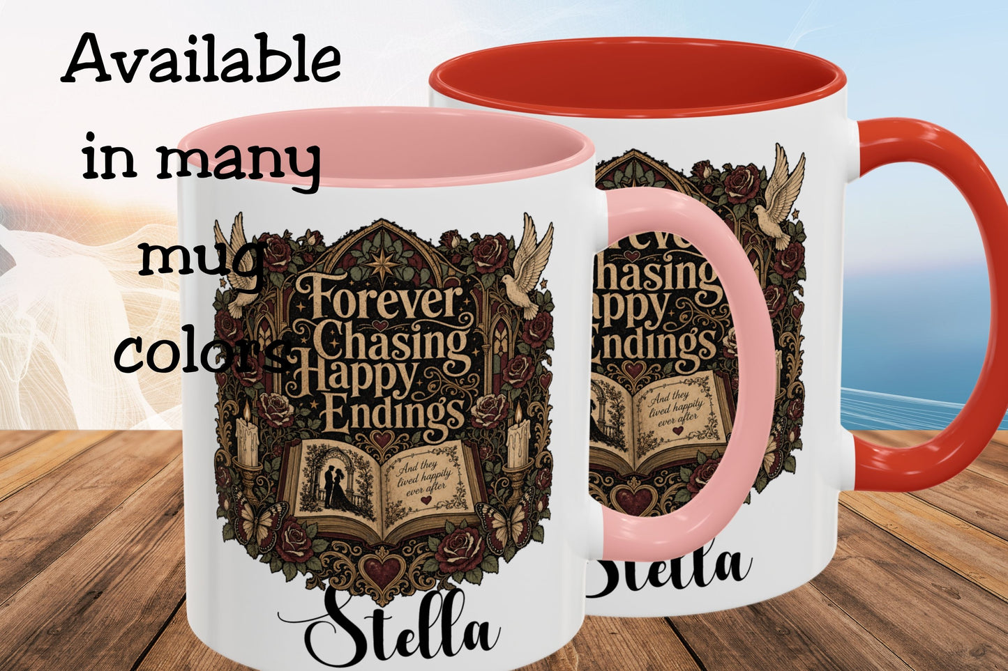 Personalized Forever Chasing Happy Endings Mug, Custom Romance Reader Coffee Mug, Book Lover Cup, Gothic Literary Mug, BookTok Gift