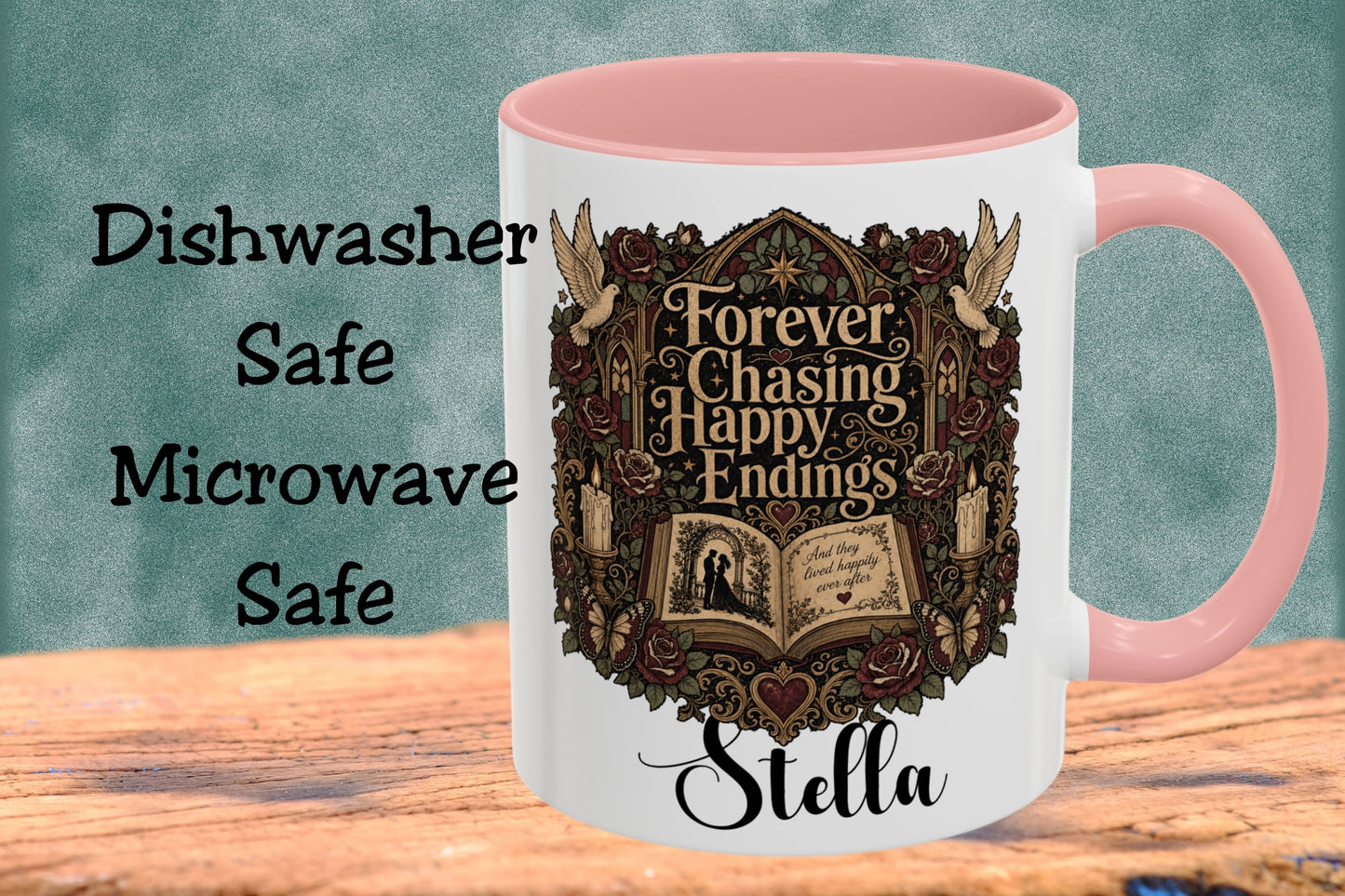 Personalized Forever Chasing Happy Endings Mug, Custom Romance Reader Coffee Mug, Book Lover Cup, Gothic Literary Mug, BookTok Gift