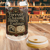 Forever Chasing Happy Endings Glass Cup, Romance Reader Libby Cup, Gothic Book Lover Glass, Dark Academia Iced Coffee Cup, BookTok Gift